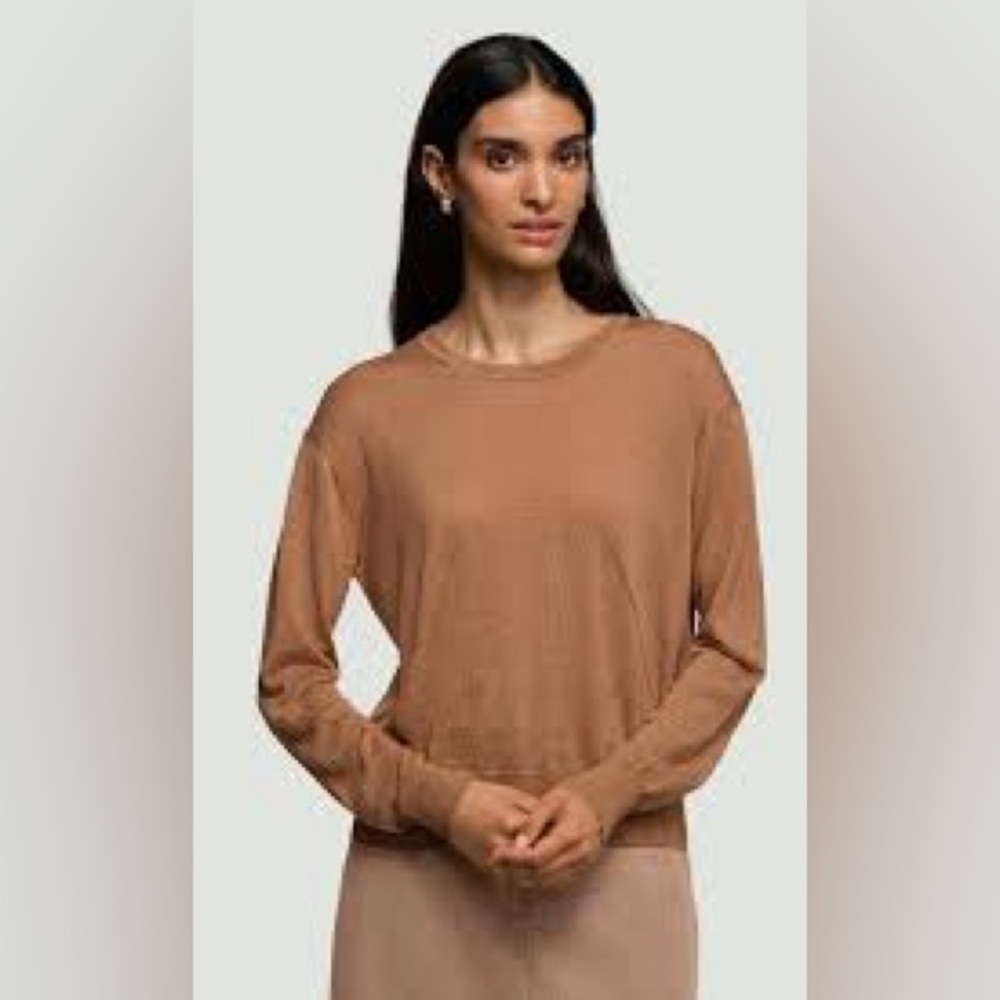 001 - Madewell EUC Women's Tan Long Sleeve Tee, Size Large